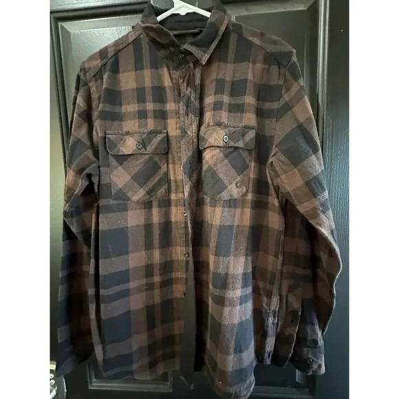 Dravus Heading Nowhere Lager Woven Brown Flannel Shirt Size Medium - Picture 7 of 9